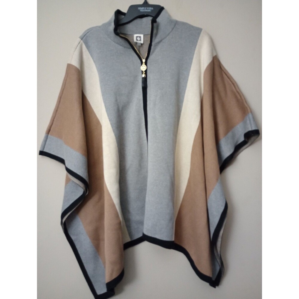 Anne Klein Vertical Stripe Zip Front Cape Size L/XL